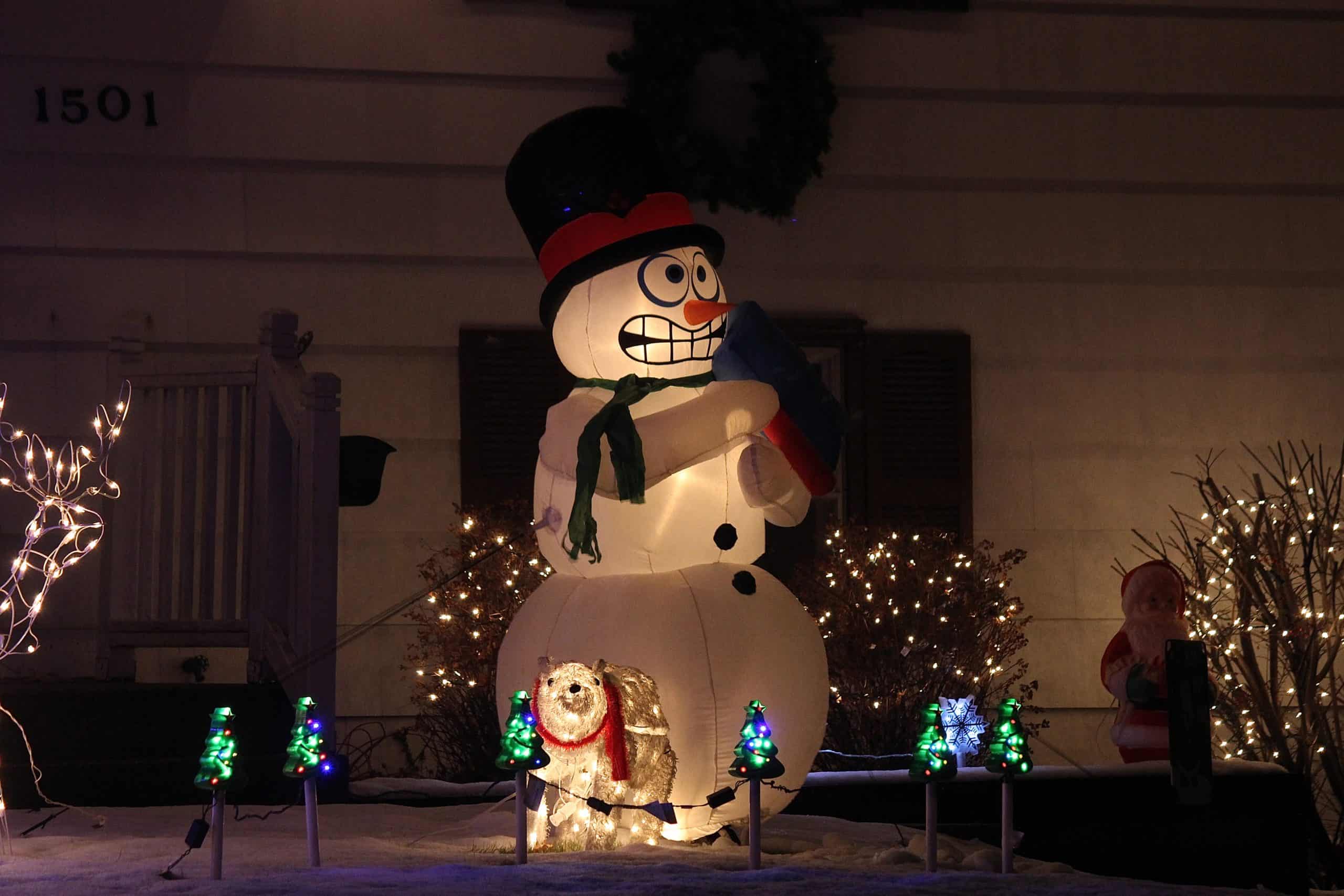 A stressed snowman during the holiday season