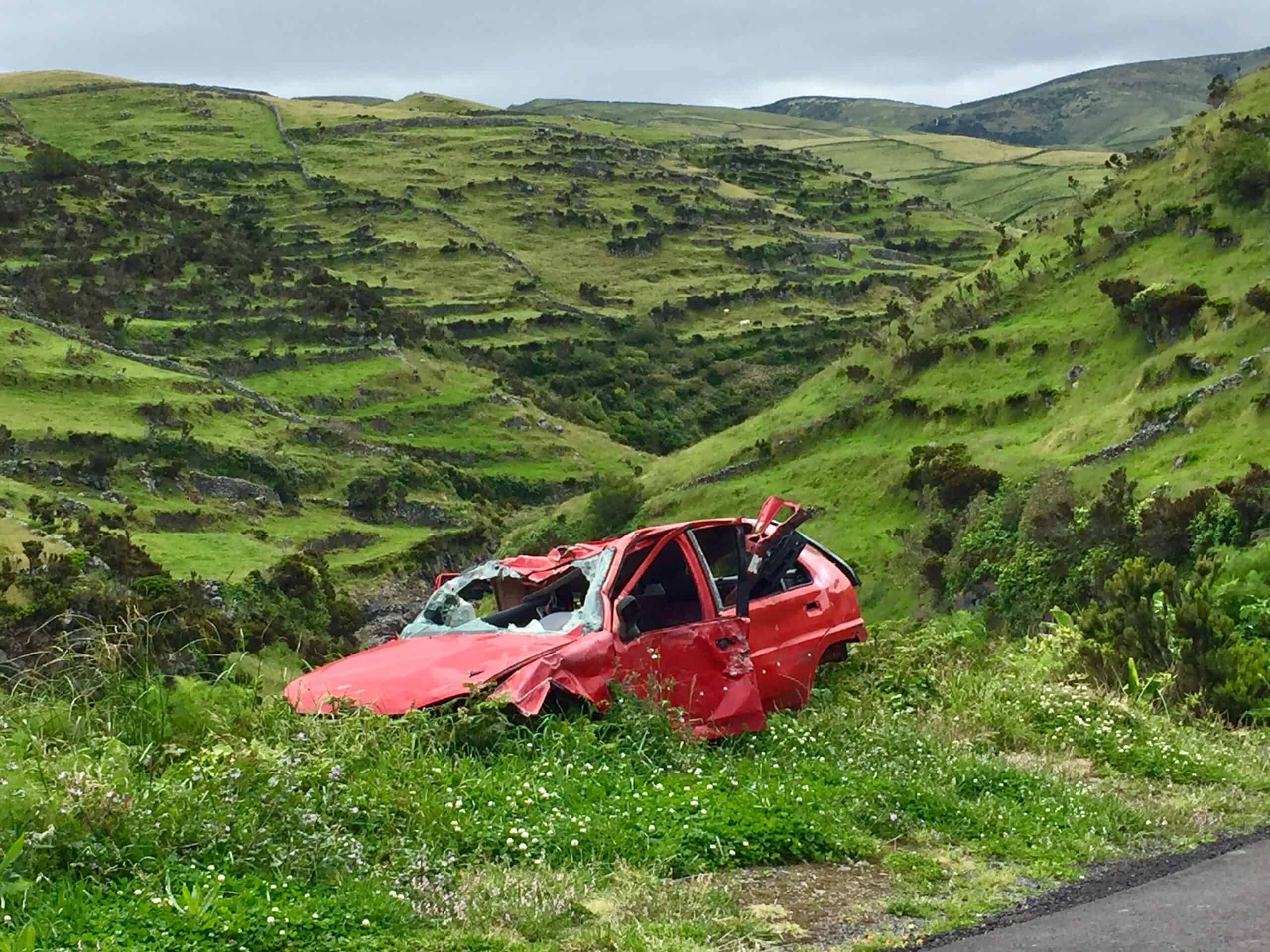 a car accident in the field