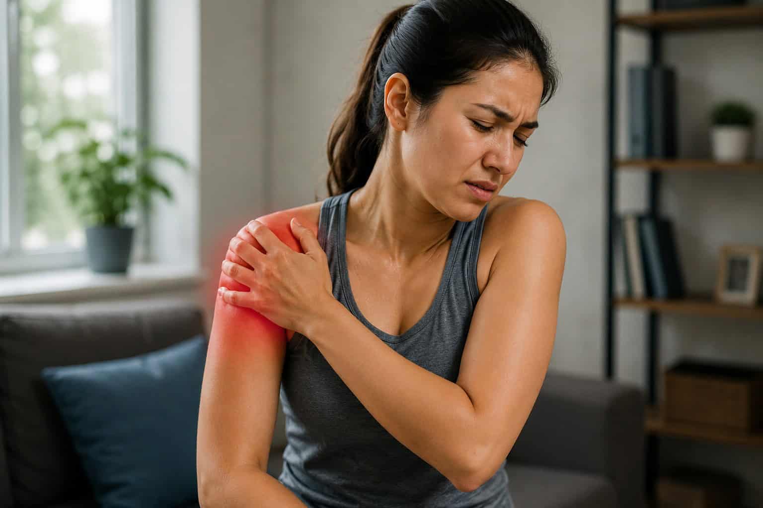 a woman experiencing severe shoulder pain
